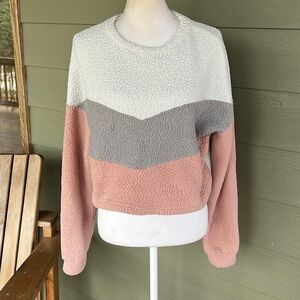 Shein Chevron Colorblock Drop Shoulder Teddy Pullover